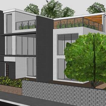 现代空房别墅建筑SU模型下载_sketchup草图大师SKP模型