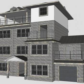 中式三层建筑别墅SU模型下载_sketchup草图大师SKP模型