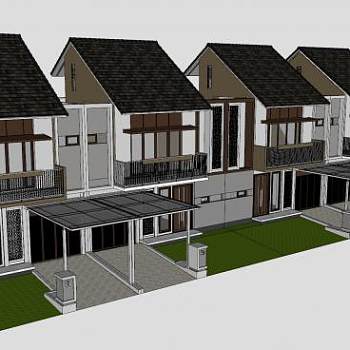 现代风联排别墅SU模型下载_sketchup草图大师SKP模型