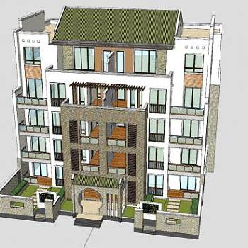 新中式单元楼住宅公寓建筑SU模型下载_sketchup草图大师SKP模型