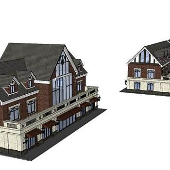 英式风格商业街商铺建筑SU模型下载_sketchup草图大师SKP模型