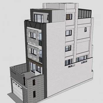 现代小三层农村别墅建筑SU模型下载_sketchup草图大师SKP模型