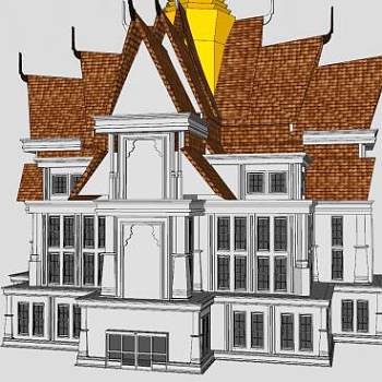 东南亚风格佛堂泰式建筑SU模型下载_sketchup草图大师SKP模型