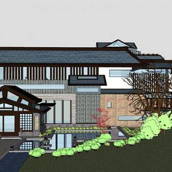 日式风格会所建筑SU模型下载_sketchup草图大师SKP模型