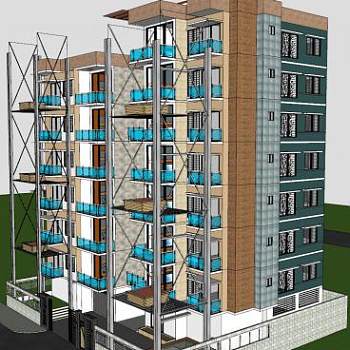 准备竣工的单元楼住宅SU模型下载_sketchup草图大师SKP模型