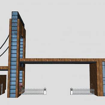 生态公园入口大门+中式围墙SU模型下载_sketchup草图大师SKP模型