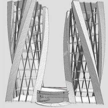 扭曲的城市建筑SU模型下载_sketchup草图大师SKP模型