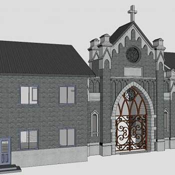 立面教会堂建筑SU模型下载_sketchup草图大师SKP模型