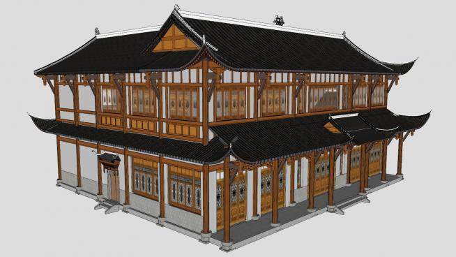 中式合院古建筑SU模型下载_sketchup草图大师SKP模型