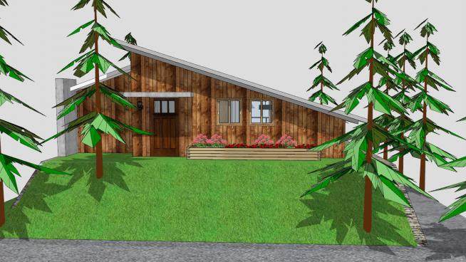 森林里的小木屋住宅SU模型下载_sketchup草图大师SKP模型