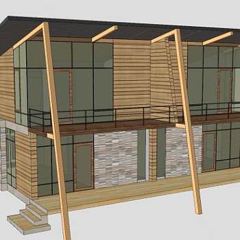 休闲度假双层木屋SU模型下载_sketchup草图大师SKP模型