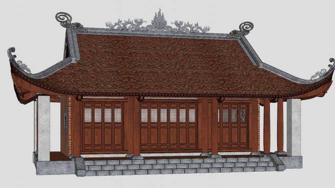 中式寺庙建筑禅房SU模型下载_sketchup草图大师SKP模型