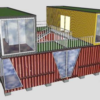 集装箱建筑私人住宅SU模型下载_sketchup草图大师SKP模型