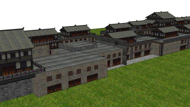 藏式古建街道民居SU模型下载_sketchup草图大师SKP模型