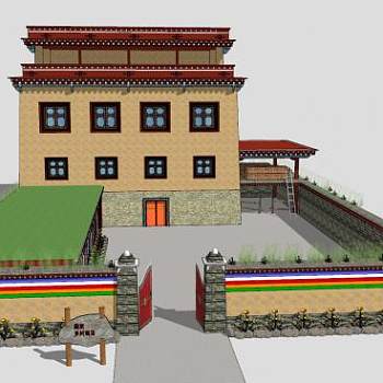 藏式民居合院住宅建筑SU模型下载_sketchup草图大师SKP模型