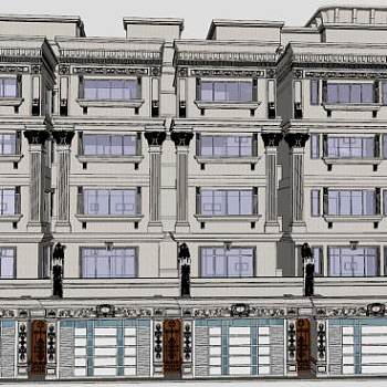 欧式风格住宅联排别墅建筑SU模型下载_sketchup草图大师SKP模型