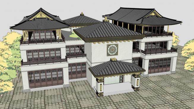 中式古建筑茶厂SU模型下载_sketchup草图大师SKP模型