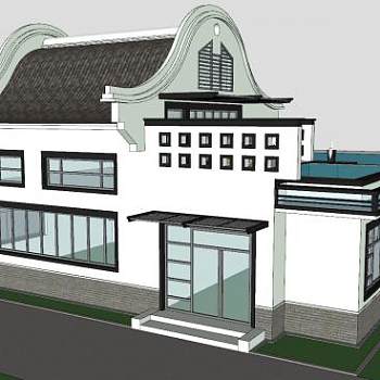 中式建筑休闲住所别墅SU模型下载_sketchup草图大师SKP模型