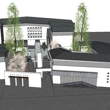 中式徽派建筑私人会所SU模型下载_sketchup草图大师SKP模型