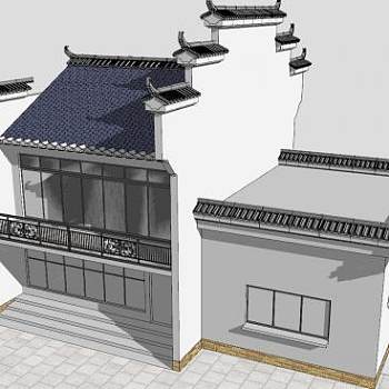 中式马头墙徽派住宅建筑SU模型下载_sketchup草图大师SKP模型