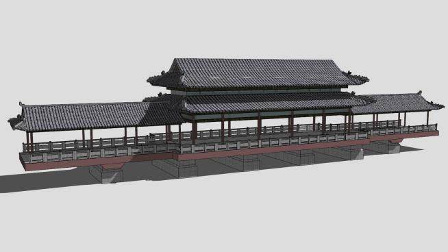 中式古建廊桥风雨桥SU模型下载_sketchup草图大师SKP模型