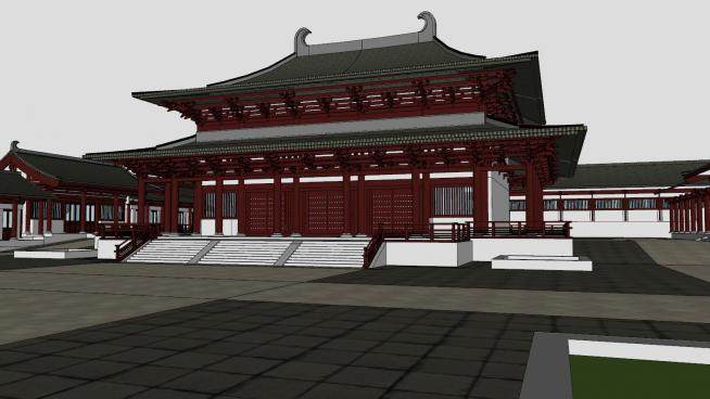 唐代古建筑寺庙SU模型下载_sketchup草图大师SKP模型