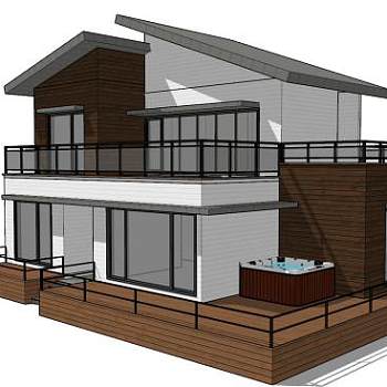 现代风木屋别墅建筑SU模型下载_sketchup草图大师SKP模型