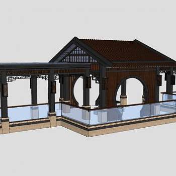 中式廊亭水榭廊架SU模型下载_sketchup草图大师SKP模型