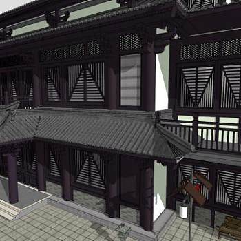 仿古商业街建筑SU模型下载_sketchup草图大师SKP模型