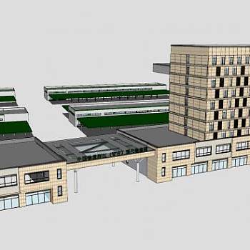 物流建筑沿街临街商业街SU模型下载_sketchup草图大师SKP模型