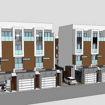 联排别墅车库住宅SU模型下载_sketchup草图大师SKP模型