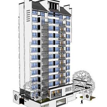 新中式独栋公寓住宅别墅SU模型下载_sketchup草图大师SKP模型