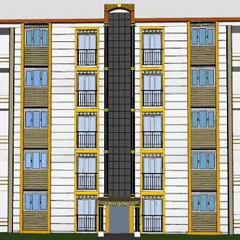 欧式风格豪华单元楼公寓住宅建筑SU模型下载_sketchup草图大师SKP模型