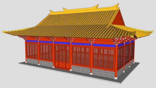 中式建筑大殿SU模型下载_sketchup草图大师SKP模型