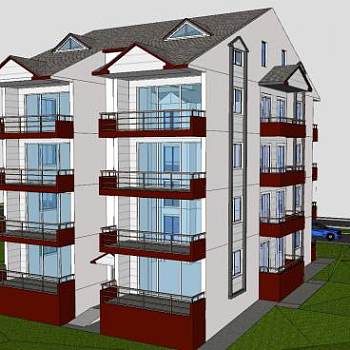 中式单元楼公寓建筑住宅SU模型下载_sketchup草图大师SKP模型