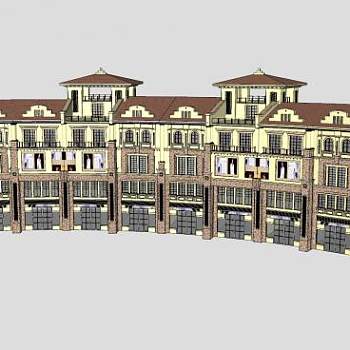 西班牙风格商业街沿街商铺SU模型下载_sketchup草图大师SKP模型