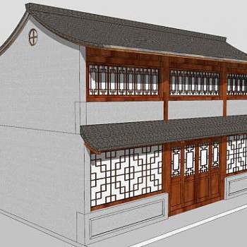 中式仿古沿街商铺住宅SU模型下载_sketchup草图大师SKP模型