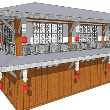 仿古沿街商铺木楼SU模型下载_sketchup草图大师SKP模型