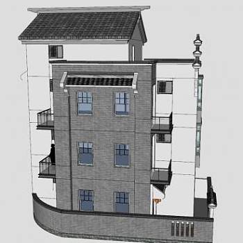 新中式别墅徽派风格农村别墅SU模型下载_sketchup草图大师SKP模型