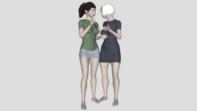 两个女孩人物SU模型下载_sketchup草图大师SKP模型