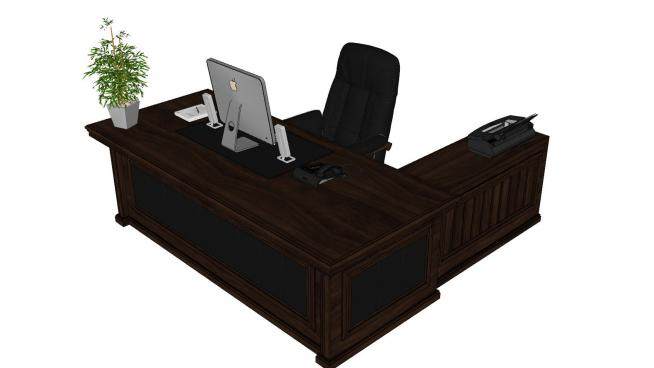 老板办公桌椅电脑SU模型下载_sketchup草图大师SKP模型
