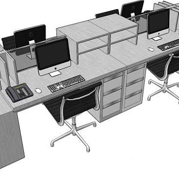 单位办公桌椅SU模型下载_sketchup草图大师SKP模型