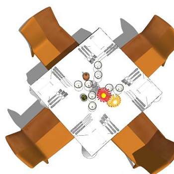 四方桌餐桌椅家具SU模型下载_sketchup草图大师SKP模型