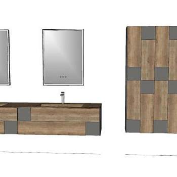 双洗手池镜子和浴柜SU模型下载_sketchup草图大师SKP模型