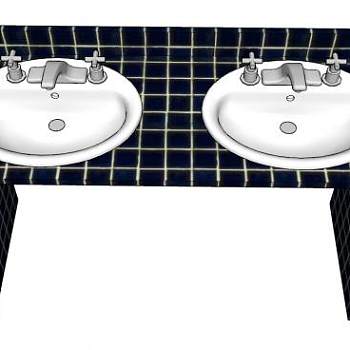 卫生间双洗手池台SU模型下载_sketchup草图大师SKP模型