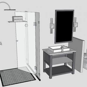 洗浴间隔断马桶洗手台SU模型下载_sketchup草图大师SKP模型