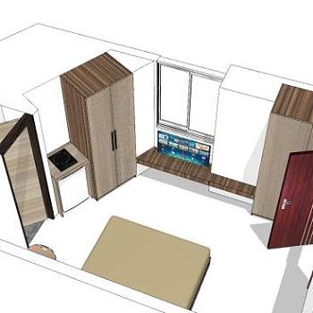 出租房室内设计SU模型下载_sketchup草图大师SKP模型