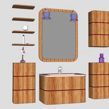 现代木质洗手台浴室柜镜子SU模型下载_sketchup草图大师SKP模型