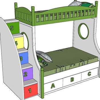 上下双层儿童床SU模型下载_sketchup草图大师SKP模型