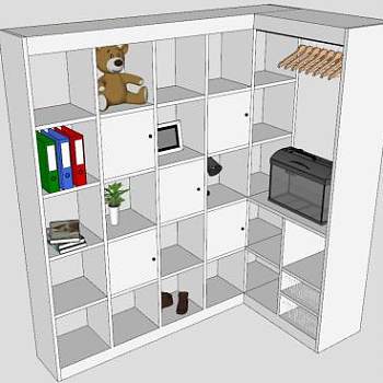 一体式书柜衣柜SU模型下载_sketchup草图大师SKP模型